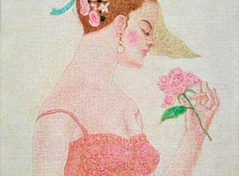 杉本 澄男</br>《手拿玫瑰的女人》 F6  油画