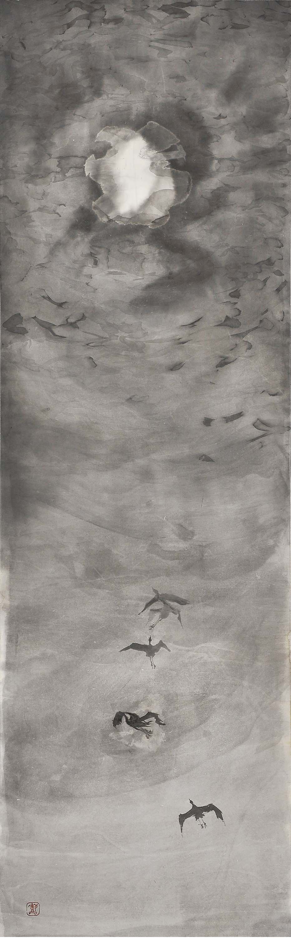 中野 嘉之</br>《雲間の月》 140×45cm 水墨画