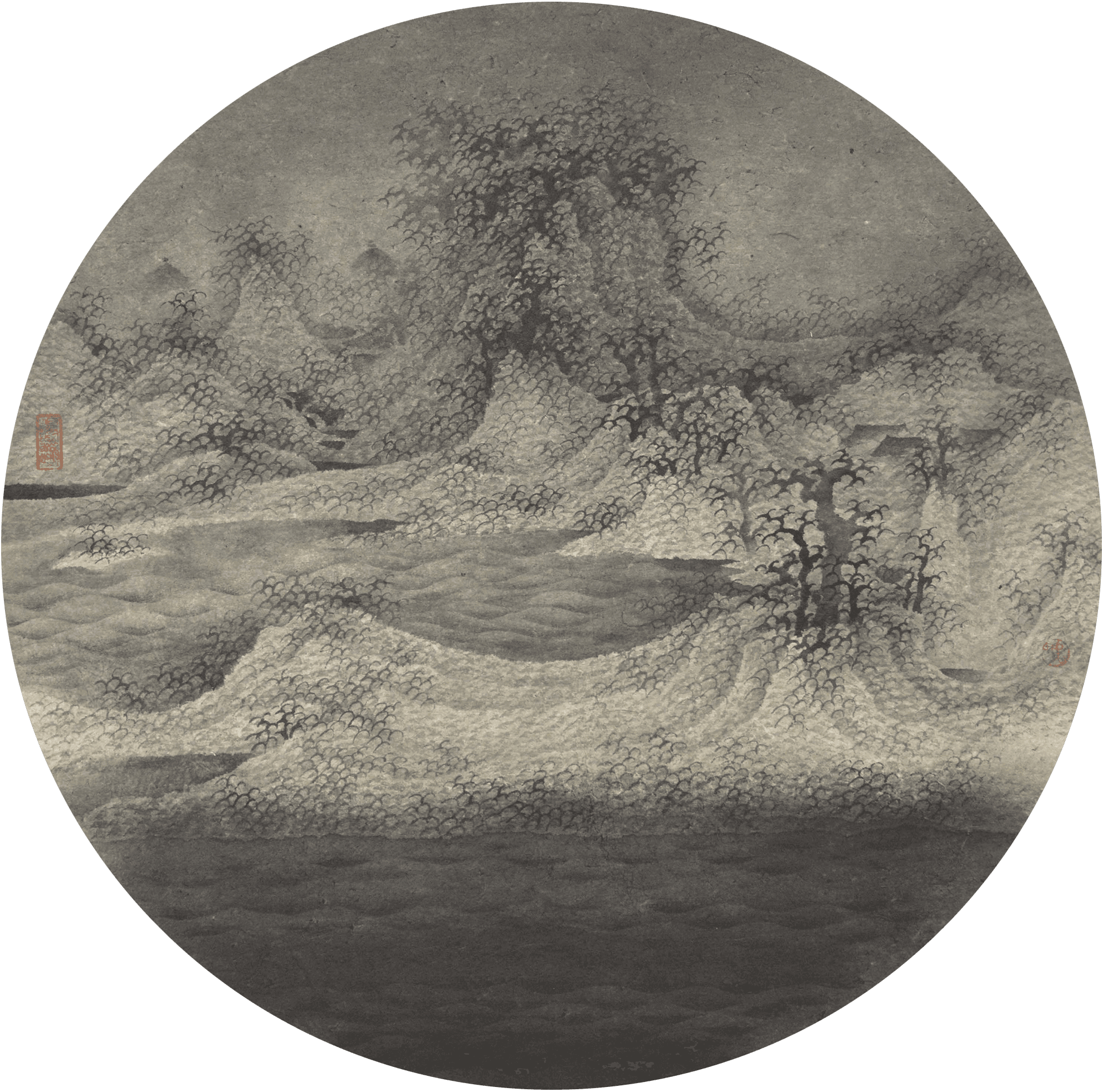 呉 一騏</br>《山水の三》 45Φ 水墨画
