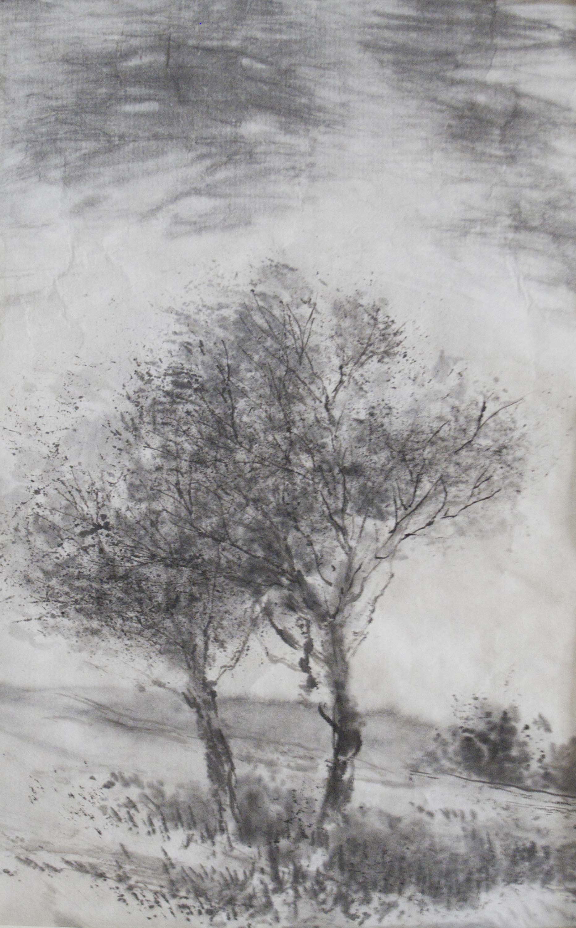 小松 謙一</br>《丘に》 18.5×11.5cm 水墨画