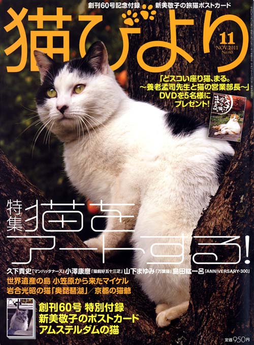 ちょっとお洒落な大人の猫マガジン　「猫びより」2011年11月号に、山下まゆみ先生の記事が紹介されました。